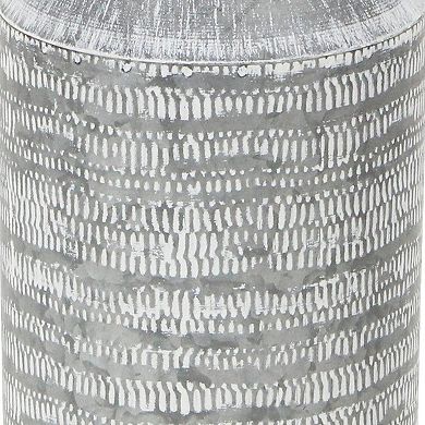 HomeRoots 10" Gray Galvanized Metal Geometric Patterned Jug Vase