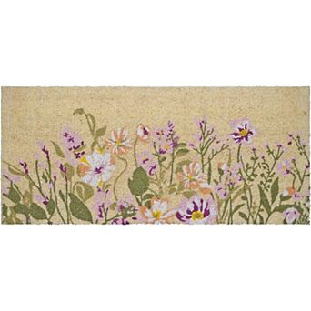 HomeRoots 18" X 40" Brown Green And Purple Floral Outdoor Coir Door Mat