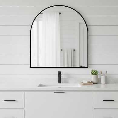 HomeRoots 29" Black Metal Wide Arch Framed Bathroom Vanity Mirror