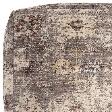 HomeRoots 18" Ivory and Taupe Upholstered Medallion Pouf Ottoman