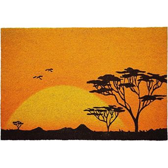 HomeRoots 24" X 36" Orange Yellow And Black Sunrise Trees Outdoor Coir Door Mat