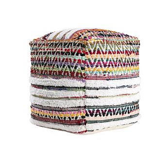 HomeRoots 18" Natural And Rainbow Cotton Blend Chevron Pouf Ottoman