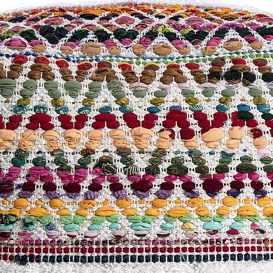 HomeRoots 18" Natural And Rainbow Cotton Blend Chevron Pouf Ottoman