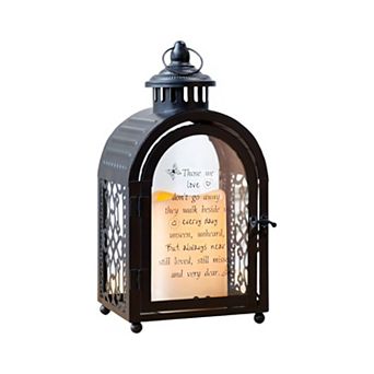 HomeRoots 11" Clear And Black Glass And Metal Memorial Remembrance Lantern Candle Holder
