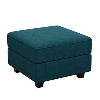 HomeRoots 26" Teal Blue and Black Solid Wood and Microfiber Storage Ottoman