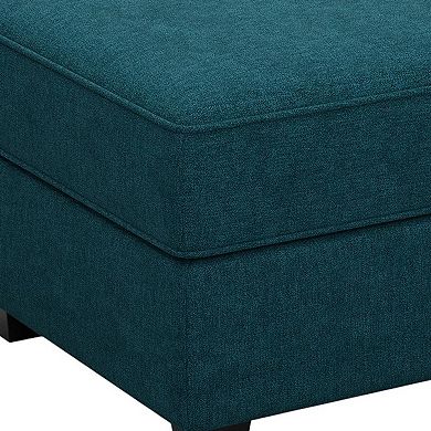 HomeRoots 26" Teal Blue and Black Solid Wood and Microfiber Storage Ottoman