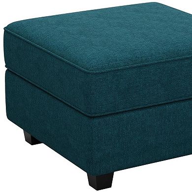 HomeRoots 26" Teal Blue and Black Solid Wood and Microfiber Storage Ottoman