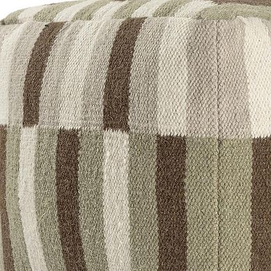 HomeRoots 18" Brown Ivory And Khaki Brown Woven Geometric Pouf Ottoman