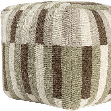 HomeRoots 18" Brown Ivory And Khaki Brown Woven Geometric Pouf Ottoman