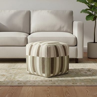 HomeRoots 18" Brown Ivory And Khaki Brown Woven Geometric Pouf Ottoman