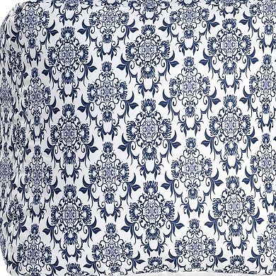 HomeRoots 18" Blue and White Upholstered Floral Pouf Ottoman