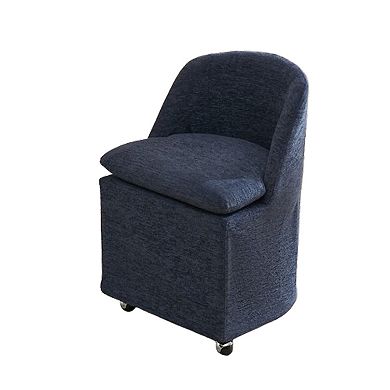 HomeRoots Set of Two Blue Chenille Wing Back Dining Chairs With Wheels