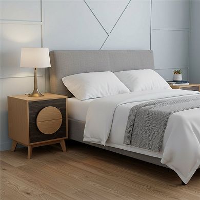 HomeRoots Set of Two 21" Oak And Dark Brown Solid Wood Square Two Drawer Nightstands