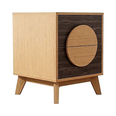 HomeRoots Set of Two 21" Oak And Dark Brown Solid Wood Square Two Drawer Nightstands