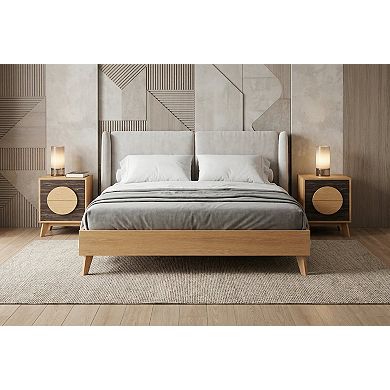 HomeRoots Set of Two 21" Oak And Dark Brown Solid Wood Square Two Drawer Nightstands