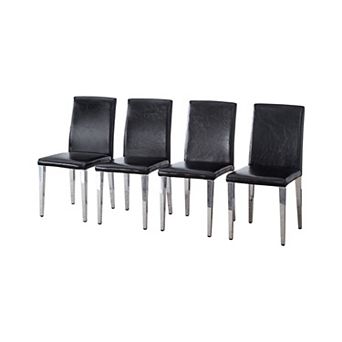 HomeRoots Set of Four Black and Silver Faux Leather and Metal Dining Side Chairs