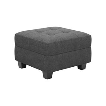 HomeRoots 26" Gray and Black Solid Wood and Linen Tufted Storage Ottoman
