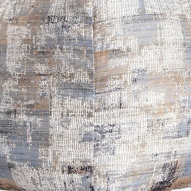 HomeRoots 18" Blue Cotton Abstract Pouf Ottoman