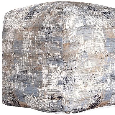 HomeRoots 18" Blue Cotton Abstract Pouf Ottoman
