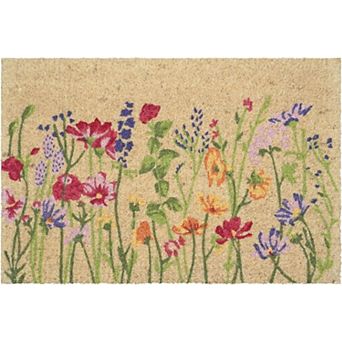 HomeRoots 18" X 30" Brown Green And Purple Floral Outdoor Coir Door Mat