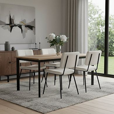 HomeRoots Set of Four Beige and Black Fabric and Steel Dining Side Chairs