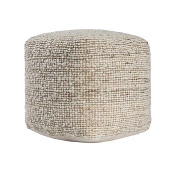 HomeRoots 18" Ivory Cotton Wool And Jute Striped Pouf Ottoman