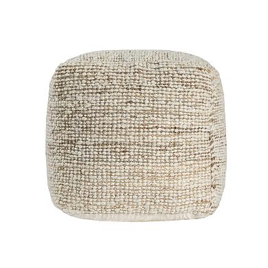 HomeRoots 18" Ivory Cotton Wool And Jute Striped Pouf Ottoman