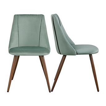 HomeRoots Set of Two Green and Brown Velvet and Steel Dining Side Chairs