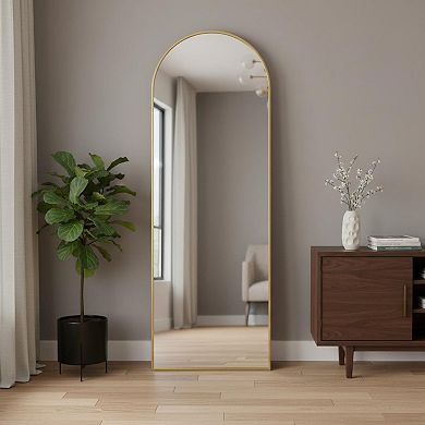 HomeRoots 64" Gold Metal Arch Freestanding Framed Standing Mirror