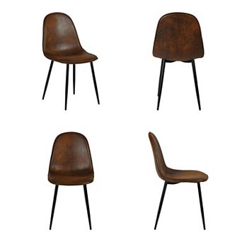 HomeRoots Set of Four Espresso and Black Faux Suede and Steel Dining Side Chairs