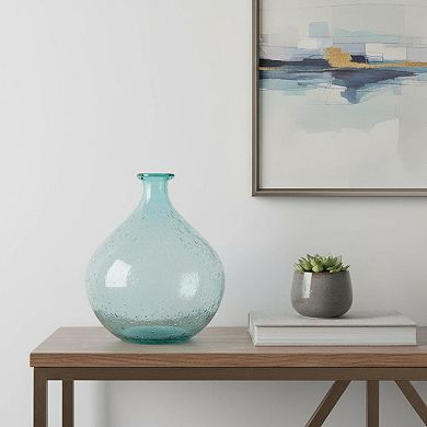 HomeRoots 10" Aqua Bubble Glass Round Table Vase