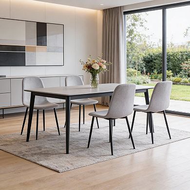 HomeRoots Set of Four Gray and Black Fabric and Metal Dining Side Chairs