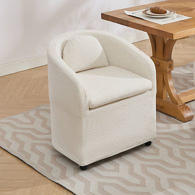 HomeRoots Beige Chenille Wing Back Dining Side Chair With Wheels