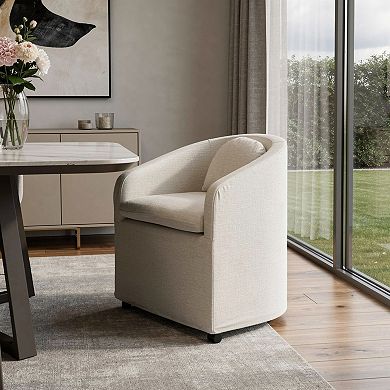 HomeRoots Beige Chenille Wing Back Dining Side Chair With Wheels