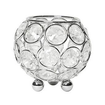HomeRoots 3" Silver Geometric Faux Crystal Tabletop Votive Candle Holder