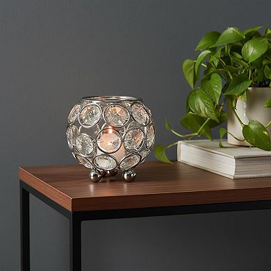 HomeRoots 3" Silver Geometric Faux Crystal Tabletop Votive Candle Holder