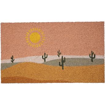 HomeRoots 17" X 29" Brown Orange And Yellow Cactus Outdoor Coir Door Mat