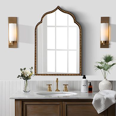 HomeRoots 36" Gold Metal Beaded Arch Framed Accent Mirror