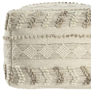 HomeRoots 18" Ivory and Natural Cotton And Wool Striped Pouf Ottoman
