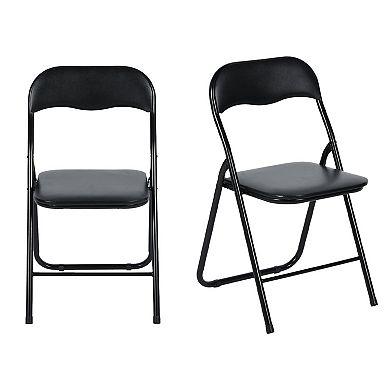 HomeRoots Set of Two Black Faux Leather and Steel Folding Chairs
