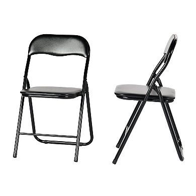 HomeRoots Set of Two Black Faux Leather and Steel Folding Chairs