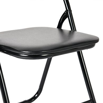 HomeRoots Set of Two Black Faux Leather and Steel Folding Chairs