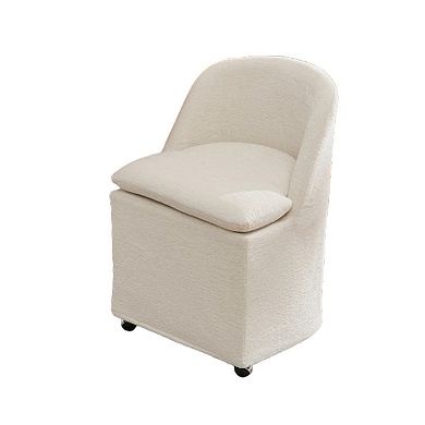 HomeRoots Set of Two Beige Chenille Wing Back Dining Chairs With Wheels