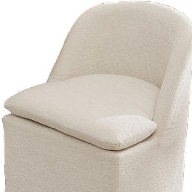 HomeRoots Set of Two Beige Chenille Wing Back Dining Chairs With Wheels
