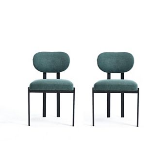 HomeRoots Set of Two Green and Black Chenille And Metal Partially Open Back Dining Side Chairs