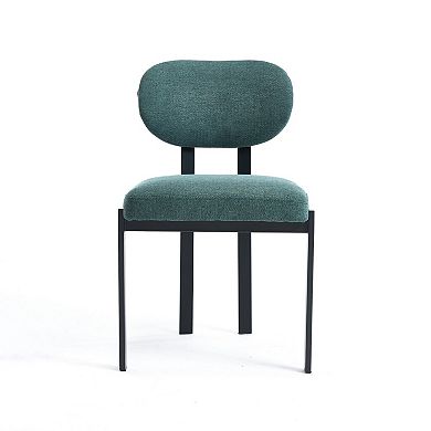 HomeRoots Set of Two Green and Black Chenille And Metal Partially Open Back Dining Side Chairs
