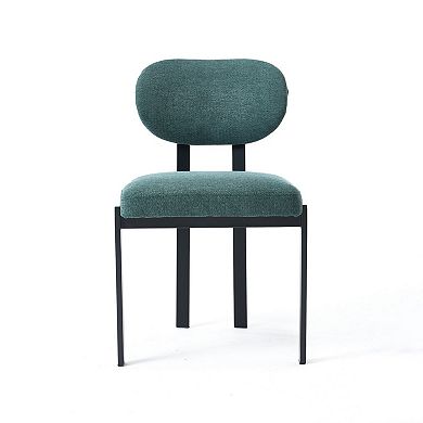 HomeRoots Set of Two Green and Black Chenille And Metal Partially Open Back Dining Side Chairs