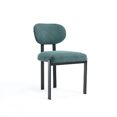 HomeRoots Set of Two Green and Black Chenille And Metal Partially Open Back Dining Side Chairs