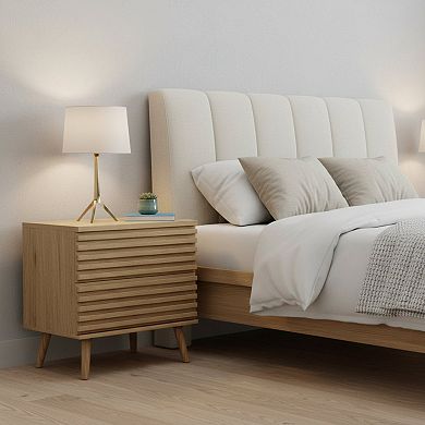 HomeRoots Set of Two 23" Natural Solid Wood Ribbed Texture Two Drawer Nightstand