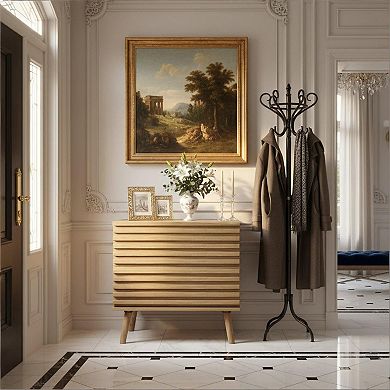 HomeRoots Set of Two 23" Natural Solid Wood Ribbed Texture Two Drawer Nightstand